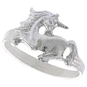 Sterling Silver Diamond Cut Unicorn Ring, size 6: Jewelry