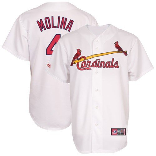 MLB Men's St.Louis Cardinals Yadier Molina White Home Short Sleeve 6 Button Synthetic Replica Baseball Jersey Big & Tall Spring 2012  (White, XXX-Large)