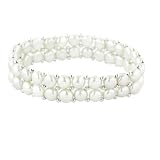White Freshwater Cultured Pearl Two-Row Stretch Bracelet with Sterling Silver Beads (6.5-7mm)