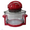 Andrew James 12 LTR Red Premium Halogen Oven Cooker + FREE Easily Replaceable Spare Bulb + 2 YEAR WARRANTY + FREE 128 page Recipe Book - Complete with Extender Ring (Up to 17 Litres) Lid Holder, Baking Tray, Steamer Tray, Skewers, Low and High Racks