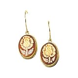 14K Yellow Gold Carnelian Shell Flower Earrings