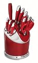 KitchenAid 14-Piece Red Silicone Handle Cutlery Set in Revolving Red Carousel, Red