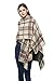 Women's Winter Tartan Knitted Irregular Cardigans Shawl Poncho Cape (Beige)