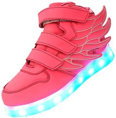 ERUPT Wings Kid Boy Girl Fashion Light Up Sneakers USB Charging Shoes with Led,pink,25M