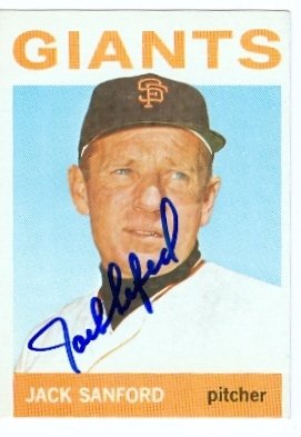 Jack Sanford Autographed/Hand Signed baseball card (San Francisco Giants) 1964 Topps #414 (67)
