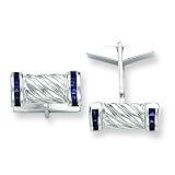 Sterling Silver Blue CZ (Cubic Zirconia) Barrel Cuff Links