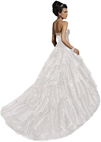 Jacquelin 19885 Strapless Layered Wedding Dress, White/Silver, 14