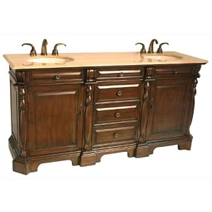 72 Bathroom Furniture Travertine Top Double Sink Vanity Cabinet 176T