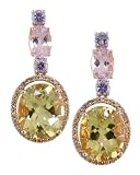 18KW/KR Yellow Beryl, Morganite, Purple Sapphire & Champagne Diamond Earrings