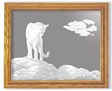 Wildlife Cougar Art Etching in Framed Wall Mirror, Solid Oak Frame, Hand-Rubbed Finish