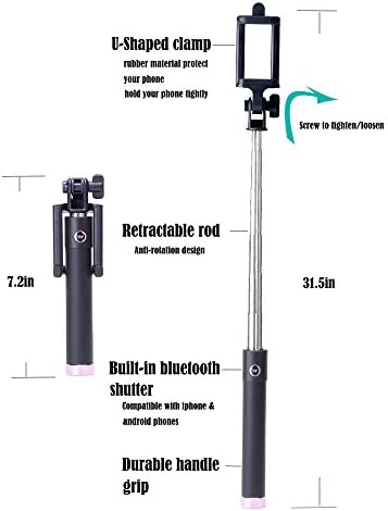 Cyber Monday Deal [2015 New]eranton® All in One Pocket Size Bluetooth Selfie Stick Monopod with Blilt-in Remote Control Shutter for Iphone 6 5c 5s Samsung S6 S5 S4 S3 (Pink)