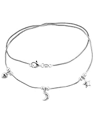 Sterling Silver Necklace with Heart, Moon Star Pendants 17"