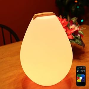 SoHo Art Deco Rechargeable LED Color Changing Remote Controlled with Timer Option Teardrop Mood Lantern with Wood Finish Handle