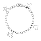 316L Stainless Steel Bracelet With Heart, Star, And Pigeon Charms - Size: 7.5 Inches Long