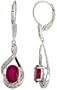 14k White Gold 3/4 in. (19mm) tall Lever Back Dangle Earrings, w/ 0.13 Carat Brilliant Cut Diamonds & 2.40 Carats Oval Cut 7x5mm Enhanced Ruby Stones
