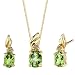 Jewelry : Stunning and Sophisticated 1.75 cts Oval Checkerboard Peridot Diamond Pendant Earrings Set 14Kt Yellow Gold