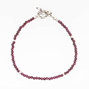 Tiny Round Garnet Gemstone Bead Toggle Bracelet with Sterling Silver Accents, 7 1/4" Length, #7524