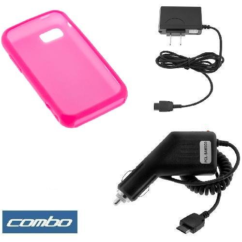 Hot Pink Durable Soft Silicone Skin Cover Case + Rapid Car Charger + Home Travel Charger for AT&T Samsung Eternity SGH-A867 Cell Phone