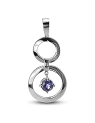 Twin Circle Pendant With 6 MM Genuine Round Cut Iolite Center Stone In Silver.