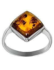 Sterling Silver Honey Amber Square Ring