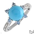 FPJ Gorgeous High quality Ring With Precious Stones - Genuine Clean Diamonds, Topazes and Turquoise in 14K White Gold - Certificate Available.