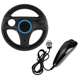 GTMax Black Nunchuck Controller + Black Mario Racing Steering Driving Wheel ....