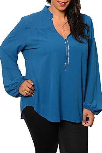 DHStyles Women's Plus Size Classy Long Sleeve Sheer Chiffon Dressy Top with Chain-2X - Teal