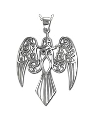 Sterling Silver Large Morrigan Raven Pendant with sterling silver chain