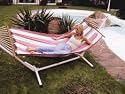 RED/WHITE STRIPE HAMMOCK AND METAL STAND SET