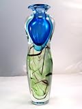 Murano Glass Vase Mouth Blown Emerald Pattern Sapphire Art Vase X1366