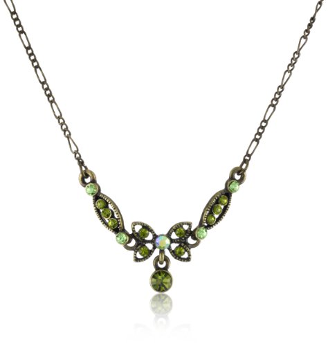 1928 Jewelry Brass-Tone Vintage-Inspired Crystal Butterfly Necklace