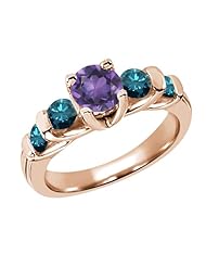 1.63 Ct Round Purple Amethyst Blue Diamond 14K Rose Gold Ring