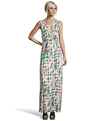 V-neck Natural   Waistline Sleeveless Jersey/Knit Houndstooth Print Gathered Draped Maxi Dress 