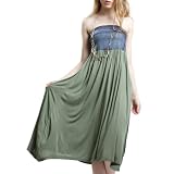 DOUBLJU Womens Casual dnim mixed long dresses(WY307U)-GREEN-M DOUBLJU Womens Casual dnim mixed long dresses(WY307U)-GREEN-M