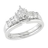 14K White Gold 1/2 Carat Baguette Accent Diamond Bridal Ring Set