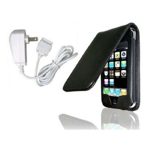 iPod Touch iTouch 2nd 3rd Gen Generation 8GB 16GB - 32GB - 64GB Black leather case + Home Wall Travel AC Charger
