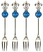 Decorative Fleur De Lis Cocktail Fork Set of Four with Aqua Blue Glass Bead