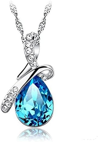 VOUCHERS Girls Chain Necklace Waterdrop Pendant Jewelry SWAROVSKI Crystal Fashion Summer Dress Accessories Pretty Valantine Day Gift to Girlfriend Amazing Birthday Christmas Gift Wonderful Anniversary Small Gadget - Sky Blue