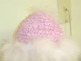 Bh6mi, Hand Crocheted Mauvechenille Hat with Ivory Maribou Feather and Earflap for Infants and Toddlers.