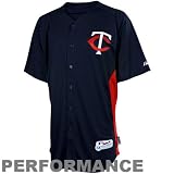 MLB Boys' Minnesota Twins Short Sleeve Authentic Button Front Cool Base Batting Practice Jersey (Pro Navy/Pro Scarlet, Large)
