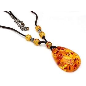 Hippie Style Bohemian 18" to 20" Suede Necklace with Huge Faux Amber Stone... by 