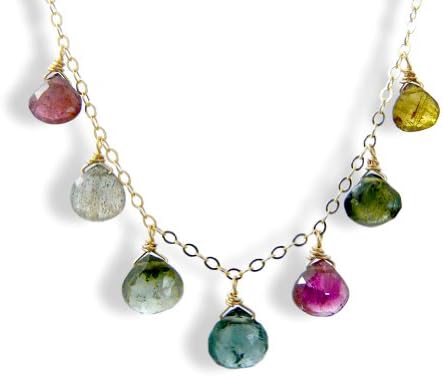 Watermelon Tourmaline Teardrop Necklace on 14k Gold Fill, 16-18"