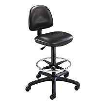 Precision Extended Height Swivel Stool with Adjustable Footrest - Black