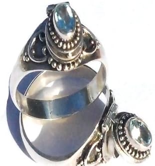 Sterling Silver Bali Man Made Blue Topaz Poison Ring Size 7