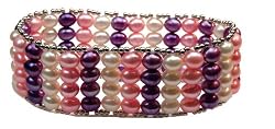 Bracelet with 4 Rows of Purple, Pink, and White Colored Fresh Water Pearls - Sterling Silver