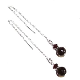Faceted Black Onyx & Garnet Swarovski Crystal Sterling Silver Pull Through Earrings 110mm