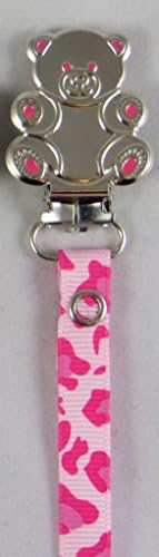 Teddy Bear Girls Pacifier Holder Clip Leopard Print (Hot Pink)