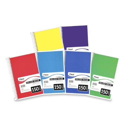 MEA06900-Mead 06900 - Spiral Bound Notebook, College Rule, 6 x 9-1/2, White, 3 Subject 150 Sheets/Pad