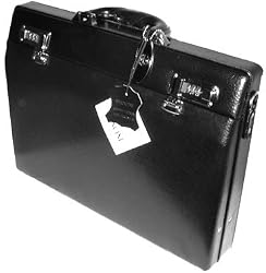 Mancini Black Leather Attache Case 2 1/2"
