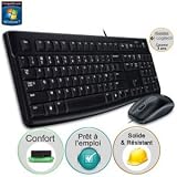 Logitech Desktop MK120 Ensemble Clavier et Souris filaire Barre despacement incurvée Azerty Noir